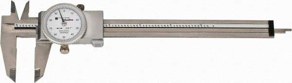 TESA Brown & Sharpe - 0" to 6" Range, 0.001" Graduation, 0.1" per Revolution, Dial Caliper - White Face, 1.5" Jaw Length, Accurate to 0.02mm/0.03mm - All Tool & Supply