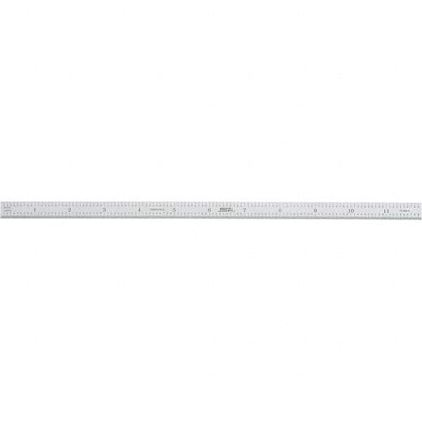 SPI - 12" Long, 1/100, 1/10" and 0.5, 1mm Graduation, Flexible Steel Rule - Decimal/Metric Graduation Style, 1/2" Wide, Silver, Satin Chrome Finish - All Tool & Supply