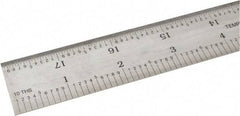 SPI - 18" Long, 1/100, 1/10" and 0.5, 1mm Graduation, Rigid Steel Rule - Decimal/Metric Graduation Style, 1-1/8" Wide, Silver, Satin Chrome Finish - All Tool & Supply