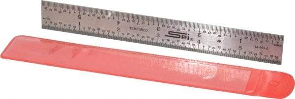 SPI - 6" Long, 1/64, 1/32, 1/16, 1/8" Graduation, Rigid Steel Rule - 4R Graduation Style, 3/4" Wide, Silver - All Tool & Supply