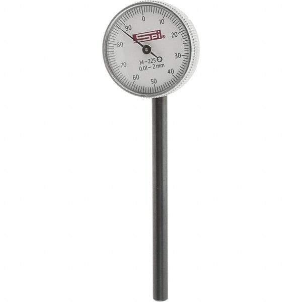 SPI - 2mm Range, 0-100 Dial Reading, 0.001" Graduation Dial Drop Indicator - 1.55" Dial, 2mm Range per Revolution, Includes NPL Traceability Certification - All Tool & Supply