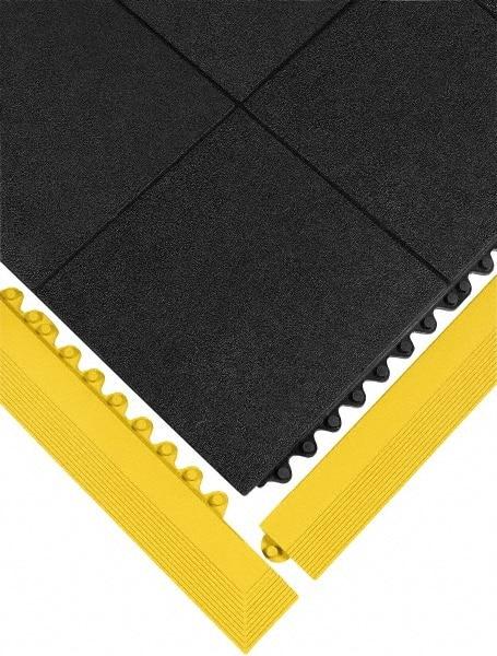 Wearwell - 39" Long x 3" Wide x 5/8" Thick, Anti-Fatigue Modular Matting Ramp Edge - Male, Yellow, For Dry & Wet Areas, Series 572 - All Tool & Supply