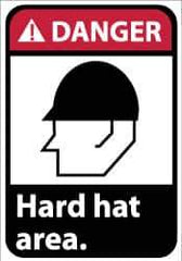 NMC - Accident Prevention Label, Header: DANGER - Legend: Danger - Hard Hat Area, English, Red, Black & White, 5" Long x 3" High, Sign Muscle Finish - All Tool & Supply