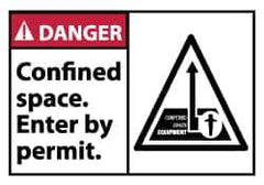 NMC - Accident Prevention Label, Header: DANGER - Legend: Danger - Confined Space - Enter by Permit, English, Red, Black & White, 5" Long x 3" High, Sign Muscle Finish - All Tool & Supply