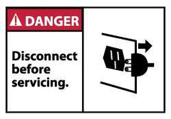 NMC - Accident Prevention Label, Header: DANGER - Legend: Danger - Disconnect Before Servicing, English, Red, Black & White, 5" Long x 3" High, Sign Muscle Finish - All Tool & Supply