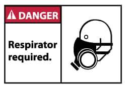 NMC - Accident Prevention Label, Header: DANGER - Legend: Danger - Respirator Required, English, Red, Black & White, 5" Long x 3" High, Sign Muscle Finish - All Tool & Supply