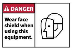 NMC - Accident Prevention Label, Header: DANGER - Legend: Danger - Wear Face Shield When Using This Equipment, English, Red, Black & White, 5" Long x 3" High, Sign Muscle Finish - All Tool & Supply