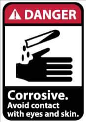 NMC - Accident Prevention Label, Header: DANGER - Legend: Danger - Corrosive - Avoid Contact with Eyes and Skin, English, Red, Black & White, 5" Long x 3" High, Sign Muscle Finish - All Tool & Supply