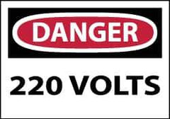 NMC - Accident Prevention Label, Header: DANGER - Legend: Danger - 220 Volts, English, Red, Black & White, 5" Long x 3" High, Sign Muscle Finish - All Tool & Supply