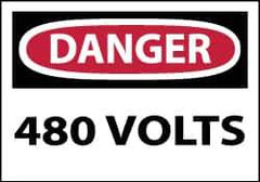 NMC - Accident Prevention Label, Header: DANGER - Legend: Danger - 480 Volts, English, Red, Black & White, 5" Long x 3" High, Sign Muscle Finish - All Tool & Supply