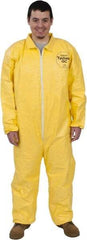 Dupont - Size L PE Film Chemical Resistant Coveralls - Yellow, Zipper Closure, Open Cuffs, Open Ankles, Serged Seams - All Tool & Supply