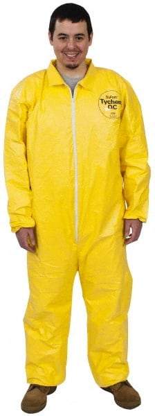 Dupont - Size L PE Film Chemical Resistant Coveralls - Yellow, Zipper Closure, Elastic Cuffs, Elastic Ankles, Serged Seams - All Tool & Supply