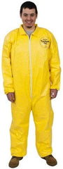 Dupont - Size XL PE Film Chemical Resistant Coveralls - Yellow, Zipper Closure, Elastic Cuffs, Elastic Ankles, Serged Seams - All Tool & Supply