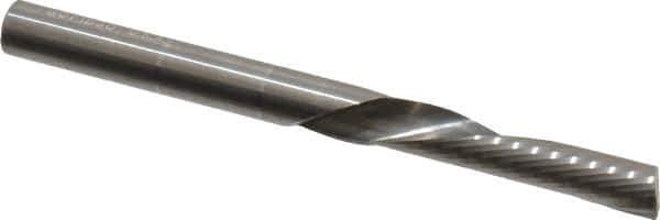 Onsrud - 1/4" Cutting Diam x 1-1/4" Length of Cut, 1 Flute, Downcut Spiral Router Bit - Uncoated, Right Hand Cut, Solid Carbide, 3" OAL x 1/4" Shank Diam, Single Edge, 22° Helix Angle - All Tool & Supply