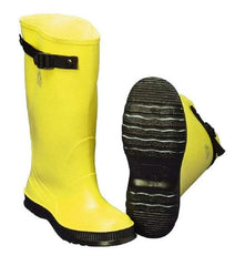 Dunlop Protective Footwear - Men's 8 Rain & Cold Resistant Overboots - 17" High, Plain Toe, Self Cleaning & Cleated Sole, PVC Upper, Yellow, Adjustable Polyester Strap, Buckles & Snaps - All Tool & Supply