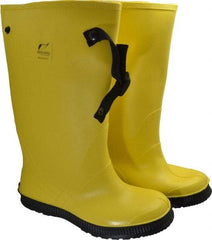 Dunlop Protective Footwear - Men's 11 Rain & Cold Resistant Overboots - 17" High, Plain Toe, Self Cleaning & Cleated Sole, PVC Upper, Yellow, Adjustable Polyester Strap, Buckles & Snaps - All Tool & Supply