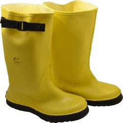 Dunlop Protective Footwear - Men's 13 Rain & Cold Resistant Overboots - 17" High, Plain Toe, Self Cleaning & Cleated Sole, PVC Upper, Yellow, Adjustable Polyester Strap, Buckles & Snaps - All Tool & Supply