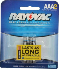 Rayovac - Size AAA, Alkaline, 2 Pack, Standard Battery - 1.5 Volts, Flat Terminal, LR03, ANSI, IEC, NEDA Regulated - All Tool & Supply