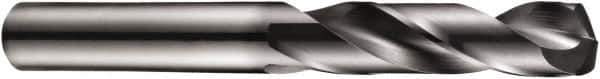 DORMER - 27/64" 140° Spiral Flute Solid Carbide Screw Machine Drill Bit - TiAlN Finish, Right Hand Cut, 55mm Flute Length, 102mm OAL, Four Facet Split Point, Straight Shank, Through Coolant - All Tool & Supply