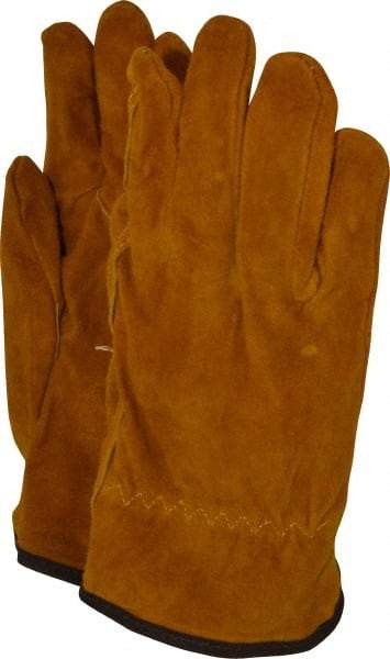 PRO-SAFE - Size L (9) Split Cowhide General Protection Work Gloves - For Work & Driver, Uncoated, Slip-On Cuff, Full Fingered, Brown, Paired - All Tool & Supply