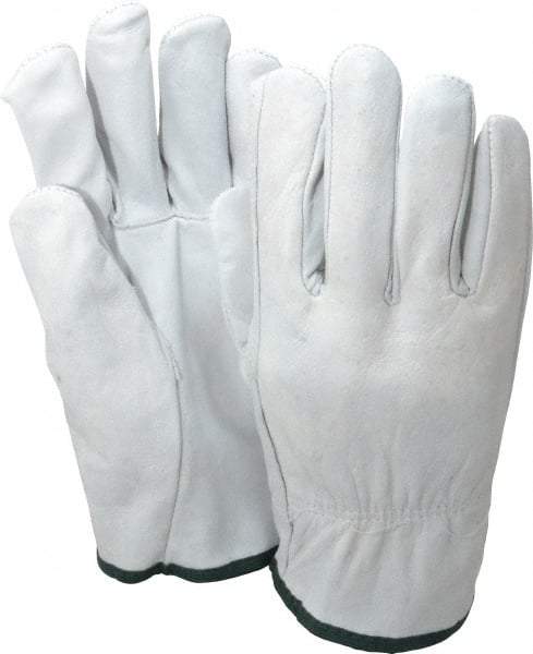 PRO-SAFE - Size M (8) Grain Cowhide General Protection Work Gloves - For Work & Driver, Uncoated, Slip-On Cuff, Full Fingered, Natural, Paired - All Tool & Supply