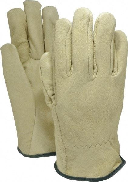 PRO-SAFE - Size M (8) Grain Pigskin General Protection Work Gloves - For Work & Driver, Uncoated, Slip-On Cuff, Full Fingered, Natural, Paired - All Tool & Supply