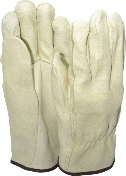 PRO-SAFE - Size L (9) Grain Pigskin General Protection Work Gloves - For Work & Driver, Uncoated, Slip-On Cuff, Full Fingered, Natural, Paired - All Tool & Supply