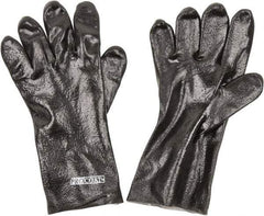 PRO-SAFE - Size L (9), 12" Long, Supported, PVC Chemical Resistant Gloves - Textured Finish, Cotton Interlock Knit Lined, Gauntlet Cuff, ANSI Abrasion Level 4, ANSI Cut Level 0, ANSI Puncture Level 1, Black - All Tool & Supply