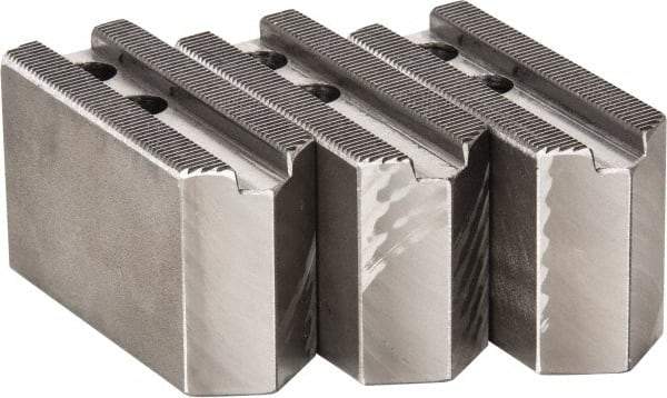 H & R Manufacturing - 1.5mm x 60° Serrated Attachment, Square Soft Lathe Chuck Jaw - 3 Jaws, Steel, 0.787" Btw Mount Hole Ctrs, 3-1/8" Long x 1-1/4" Wide x 2" High, 0.472" Groove, 10mm Fastener - All Tool & Supply