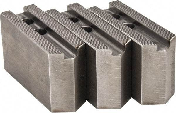 H & R Manufacturing - 1.5mm x 60° Serrated Attachment, Square Soft Lathe Chuck Jaw - 3 Jaws, Steel, 1" Btw Mount Hole Ctrs, 4-1/4" Long x 1-1/2" Wide x 2-1/2" High, 0.551" Groove, 12mm Fastener - All Tool & Supply