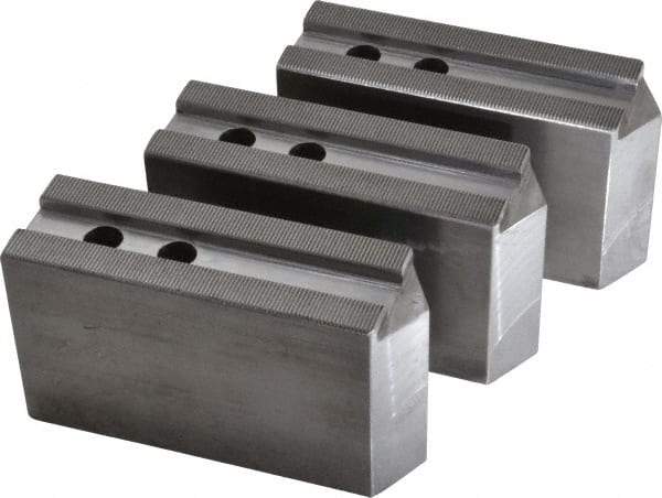 H & R Manufacturing - 1.5mm x 60° Serrated Attachment, Square Soft Lathe Chuck Jaw - 3 Jaws, Steel, 1.181" Btw Mount Hole Ctrs, 6-1/4" Long x 2" Wide x 3-1/2" High, 0.71" Groove, 14mm Fastener - All Tool & Supply