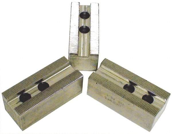 H & R Manufacturing - 1.5mm x 60° Serrated Attachment, Square Soft Lathe Chuck Jaw - 3 Jaws, Aluminum, 1.69" Btw Mount Hole Ctrs, 6-1/2" Long x 2-1/2" Wide x 5" High, 1" Groove, 20mm Fastener - All Tool & Supply