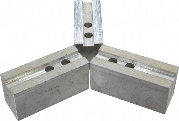 H & R Manufacturing - 1.5mm x 60° Serrated Attachment, Square Soft Lathe Chuck Jaw - 3 Jaws, Aluminum, 1.181" Btw Mount Hole Ctrs, 5-1/4" Long x 2" Wide x 2-1/2" High, 0.71" Groove, 14mm Fastener - All Tool & Supply