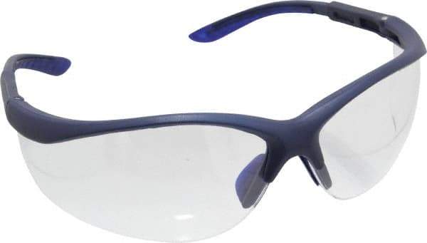 PRO-SAFE - Clear Lenses, Framed Safety Glasses - Scratch Resistant, Blue Plastic Frame, Adjustable Temples, Size S, Wrap Around - All Tool & Supply