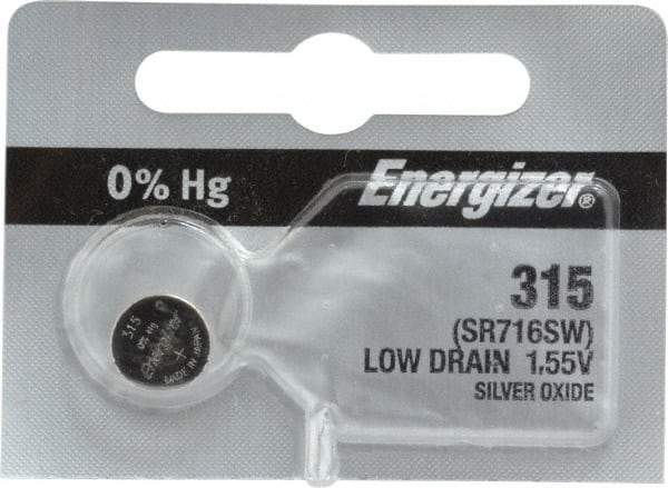 Energizer - Size 315, Silver Oxide, Button & Coin Cell Battery - 1.55 Volts, Button Tab Terminal, SR716SW - All Tool & Supply