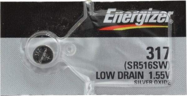 Energizer - Size 317, Silver Oxide, Button & Coin Cell Battery - 1.55 Volts, Button Tab Terminal, SR16SW - All Tool & Supply