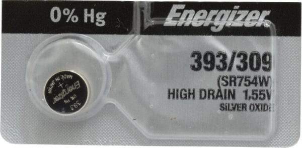 Energizer - Size 393/309, Silver Oxide, Button & Coin Cell Battery - 1.55 Volts, Button Tab Terminal, SR48, ANSI, IEC Regulated - All Tool & Supply