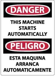 NMC - "Danger - This Machine Starts Automatically", 20" Long x 14" Wide, Pressure-Sensitive Vinyl Safety Sign - Rectangle, 0.004" Thick, Use for Accident Prevention - All Tool & Supply