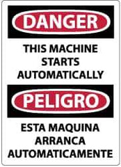 NMC - "Danger - This Machine Starts Automatically", 14" Long x 10" Wide, Pressure-Sensitive Vinyl Safety Sign - Rectangle, 0.004" Thick, Use for Accident Prevention - All Tool & Supply