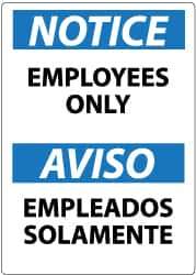 NMC - "Notice - Employees Only", 20" Long x 14" Wide, Pressure-Sensitive Vinyl Safety Sign - Rectangle, 0.004" Thick, Use for Security & Admittance - All Tool & Supply