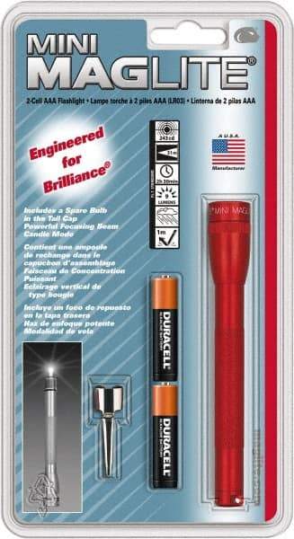 Mag-Lite - Krypton Bulb, 9 Lumens, Mini Flashlight - Red Aluminum Body, 2 AAA Alkaline Batteries Included - All Tool & Supply