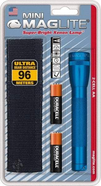 Mag-Lite - Krypton Bulb, 14 Lumens, Industrial/Tactical Flashlight - Blue Aluminum Body, 2 AA Alkaline Batteries Included - All Tool & Supply