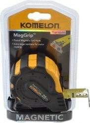 Komelon - 25' x 1" Yellow Blade Tape Measure - 1/16" Graduation, Inch Graduation Style, Yellow/Black Case - All Tool & Supply