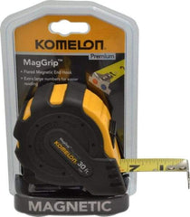 Komelon - 30' x 1" Yellow Blade Tape Measure - 1/16" Graduation, Inch Graduation Style, Yellow/Black Case - All Tool & Supply