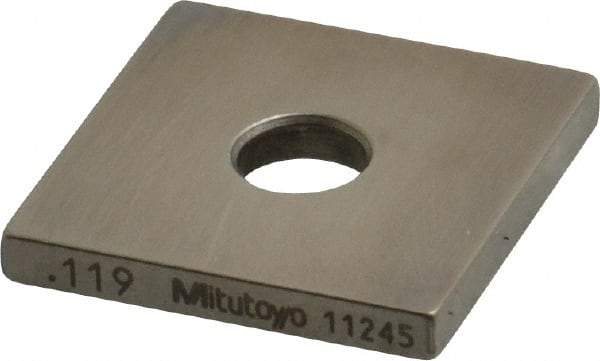 Mitutoyo - 0.119" Square Steel Gage Block - Accuracy Grade 0, Includes Certificate of Inspection - All Tool & Supply