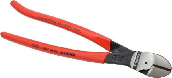 Knipex - 10" OAL, 9/64" Capacity, Diagonal Cutter - 1-1/8" Jaw Length x 1-1/8" Jaw Width, Oval Head, Plastic Coated Handle - All Tool & Supply