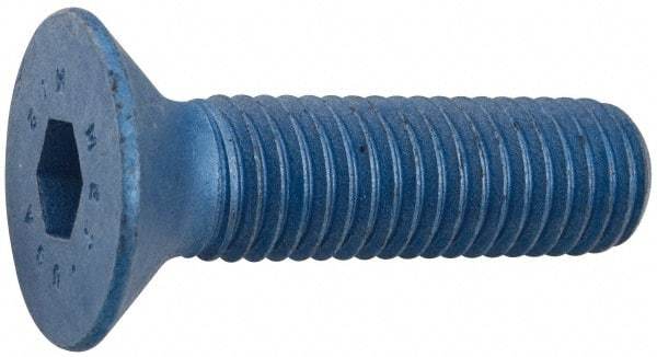 Metric Blue - M12x1.75 Metric Coarse Hex Socket Drive, 90° Flat Screw - Grade 12.9 Alloy Steel, Metric Blue Finish, Fully Threaded, 30mm OAL - All Tool & Supply