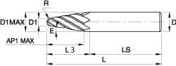 Kennametal - 6° Taper Angle per Side, 0.394" Small End Diam, 52.3mm LOC, Solid Carbide 4 Flute Tapered Ball End Mill - TiAlN/TiN/TiAlN Finish, 125mm OAL, 20mm Shank Diam, Spiral Flute, 30° Helix - All Tool & Supply