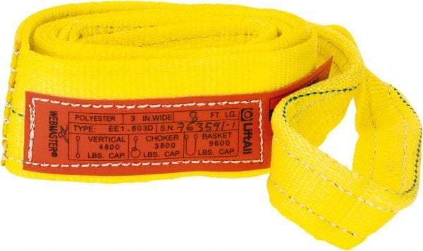 Lift-All - 8' Long x 3" Wide, 4,800 Lb Vertical Capacity, 1 Ply, Polyester Web Sling - 3,800 Lb Choker Capacity, Yellow - All Tool & Supply