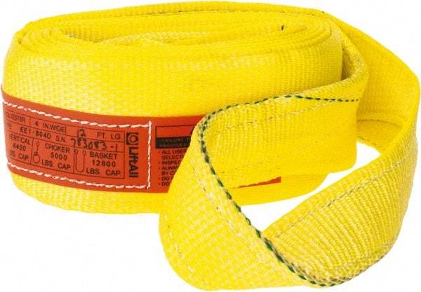 Lift-All - 12' Long x 4" Wide, 6,400 Lb Vertical Capacity, 1 Ply, Polyester Web Sling - 5,000 Lb Choker Capacity, Yellow - All Tool & Supply